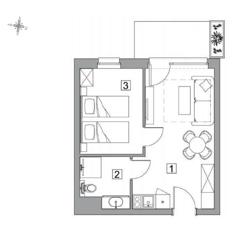 Rzut apartamentu JH.B5 - 33,04 m²